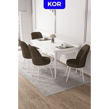 Canisa Kor Serisi 70x114 Açılabilir Mutfak Masası Takımı Beyaz Masa 4 Kahverengi Sandalye Masa Beyaz Sandalyeler Kahverengi