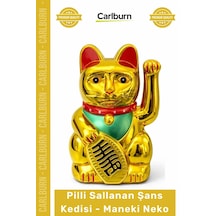 Özel Üretim Altın Sarısı Dekoratif Hareketli Bereket Figür Pilli Sallanan Şans Kedisi Maneki Neko