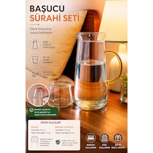 Başucu Cam Sürahi Ve Bardak Seti Kulplu Şık Tasarım Gece Su Sürahisi Bardak Kapaklı Cam Karaf Seti 1,3 Litre