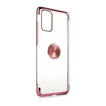 Galaxy Uyumlu S20 Kılıf Kenarları Renkli Yüzüklü Manyetik Silikon Siyah
