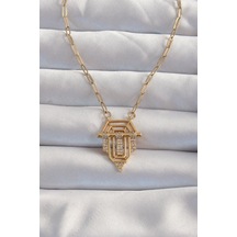 Ezoconcept 316l Çelik Gold Renk Zirkon Taşlı Serenay Kolyesi 001