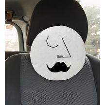 Bk Gift Kişiye Özel İsimli Picasso Erkek Figürlü Yuvarlak Araç Koltuk Yastığı-1