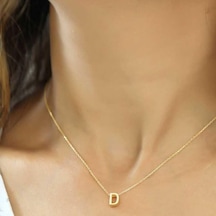 Hk Gümüş Kadın Kolye Gold 3 Boyutlu D Harf Gümüş Takı Hediyelik Ürünler-202666 Çok Renkli
