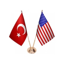 Masa Üstü Amerika Bayrağı Türk Bayrağı İkili Pirinç Direk Masa Ba