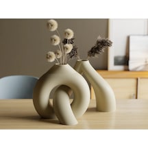 3d Baskı Interlocking Vazo - İç İçe Geçen Dekoratif Vazo-bej Çok Renkli