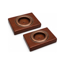 Bfastore El Yapımı Ahşap Tealight Mumluk Seti, Dekoratif Tasarım, 2 Adet, 9x7x1,5 Cm, Renk Seçenekli Koyu Maun Mumluk + Antik Renkli Hazne Altın