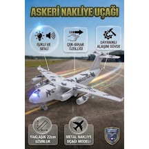 Metal Alaşım Işıklı Sesli Çek Bırak Askeri Kargo Uçağı - 22 Cm Büyük Boy Model Uçak