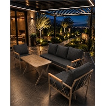 Miray Cappuccino Metal 311 Masalı Antrasit Balkon Bahçe Oturma Grubu Minderli Metal Bahçe Mobilyası Takımı