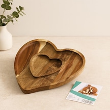 Ahşap Bambu Servis Tepsisi 2 Bölmeli Kalp Model 20x19.5x1.5 Cm Diğer