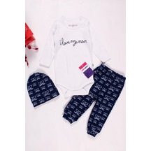 Bıyık Gözlük Desenli 3'lü Erkek Bebek Takımı Lacivert