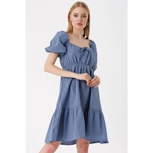 Bigdart 2351 Kloş Poplin Elbise - İndigo 001