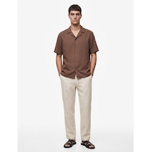 Koton Regular Fit Kısa Kollu Düğmeli Devrik Yaka Modal Gömlek Kahverengi 6sam60149hw Kahve