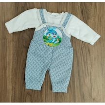 Bebek Tavşan Baskılı Salopet Takım Beyaz - Turkuaz