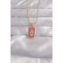 316l Çelik Gold Renk Mor Mineli El Figür Tarot Kolye Altın