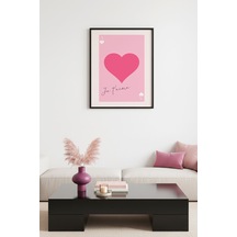 Doğal Ahşap Çerçeveli Kalp Desenli Tablo - Romantik Pembe Tonlar Huhu2670
