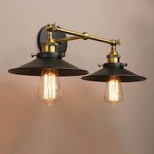 Riolight Vintage,retro,rustik Mafsallı Matt Altın Kaplama 2xe27 Siyah Metal Aplik Şapka Çap:23cm Siyah