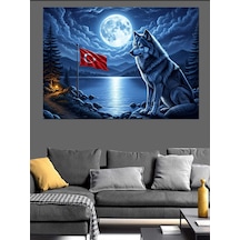Ahşap Tablo Dolunay Altında Uluyan Kurt Silüeti Dekoratif Tablolar