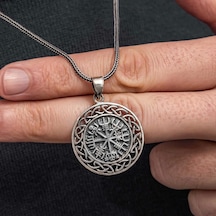 Gümüş Viking Pusula Erkek Kolye Çok Renkli