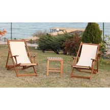 Motoryagmarket Belek Kademeli Ahşap Set: 2 Adet Şezlong + Sehpa