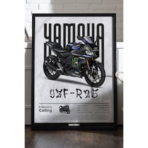 Yamaha Yzf-r25 Monster Siyah Ahşap Çerçeveli Poster, Dekoratif Motosiklet Duvar Tablosu
