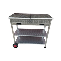 Paslanmaz Kömürlü Mangal Tekerlekli 40 X 90 Cm Çift Sehpalı