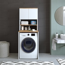 Roomart Cd9 Çamaşır Makinesi Dolabı 3 Raflı 2 Kapaklı Banyo Dolab Atlantik Çam - Beyaz