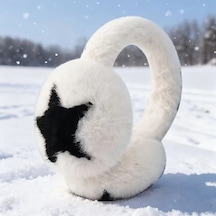 Primepickings Yıldız Desenli Beyaz Kulaklık - Yumuşak Rüzgar Geçirmez Katlanır Kayak Yürüyüş