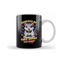 Powered By Video Games & Ramen Anime Cat Kupa Bardak Porselen Karışık