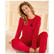 Mihra Kadın Kışlık Bisiklet Yaka Kadife Pijama Takımı 13165k - 1 Adet Kırmızı