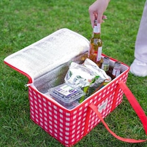 Esas Aksesuar Termo Lüks Piknik Çantası Kırmızı Ekoseli 35 X 20 X 20 Cm Kırmızı