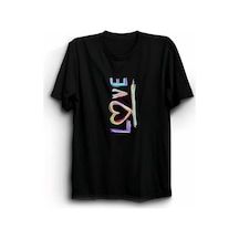 14 Şubat Sevgililer Günü Love Baskılı Oversize Bisiklet Yaka T-shirt - Siyah