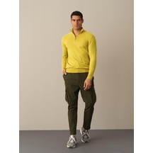 Xint Sarı Regular Fit Fermuarlı Yarım Balıkçı Yaka Pamuklu Kazak 80166