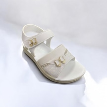 Yumuşak Taban Rahat Taşlı Tokalı Kız Çocuk Sandalet Beyaz