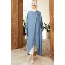 6394-Tensel Standart Salaş Tunik Mavi