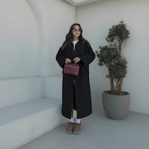 Kışlık Astarlı Detaylı Kadın Kaşmir Kaban Siyah