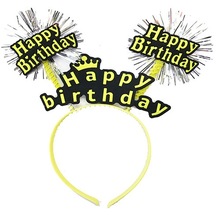 Parti Happy Birthday Püsküllü Neon Sarı Renk Doğum Günü Tacı 22x19 Cm Çocuk