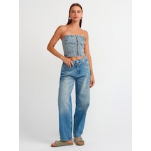 Dilvin İnce Kemerli Denim Balon Pantolon Mavi
