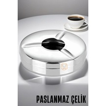 Kapaklı Paslanmaz Çelik Küllük - Şık Ve Dayanıklı Tasarım Metal Gri Yuvarlak