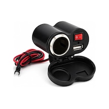 Motosiklet Ve Elektrikli Bisiklet Çakmaklık Soketi Usb Şarj Girişi 12v-24v, 5v 2a Usb Çıkış, Açma Kapama Anahtarlı, 130 Cm Kablolu, Gidon Montajlı