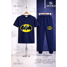 Ss Sinser Çocuk Batman Logo Icınde Baskılı Tişort Eşofman Takımı Lacivert