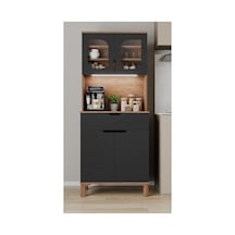 Ae-9001 Barista Atlantik Çam/antrasit Çok Amaçlı Kahve Köşesi Mutfak Kiler Dolabı Cam Kapaklı Ledli Çekmeceli 79,6 X 40 X 195,8 Cm Atlantik Çam - Antrasit