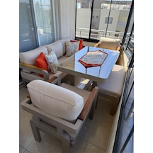 Rovena Elena Alüminyum Bahçe Balkon Köşe Takımı Cappuccino 188x68 3lü 68 X68 2 Li 80/140 Masa Takımı 3+1+1+bench+ Masa