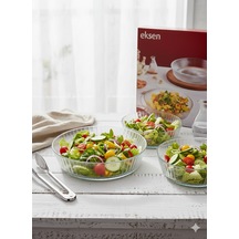 Eksen Elena Dik Kenarlı Cam Salata Kasesi 25 Cm 2'li Set Büyük Boy Cam Servis Ve Sunum Kasesi Şeffaf