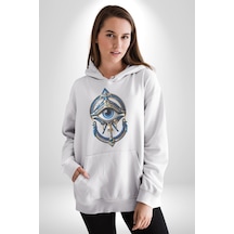 Altın Göz Horos Ra Gözü Kadın Erkek Beyaz Kapüşonlu Sweatshirt Hoodie Beyaz