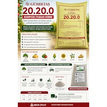 Gübretaş 20.20.0 Kompoze Taban Gübresi %20 Azot %20 Fosfor Meyve Ağaçları, Zeytin, Sebze Ve Tarla Bitkileri Için 3 KG