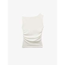 Koton Asimetrik Yaka Slim Fit Kolsuz Drapeli Bluz Ekru 5sal30355ık Ekru