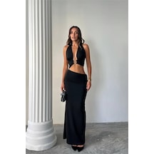 Neşeli Butik Kadın Göğüs Halka Detaylı Halter Yaka Maxi Elbise Nbdf159 Siyah Neşeli Butik Kadın Göğüs Halka Detaylı Halter Yaka Maxi Elbise Nbdf159 Siyah