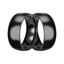 8Mm Siyah Geniş Bombeli Çelik Alyans Çifti Söz Yüzükleri Cl17 Siyah
