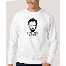 Ouse It'S Not Lupus Baskılı Beyaz Erkek Örme Sweatshirt