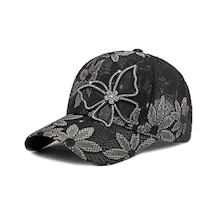 Valkyrie Kadın Siyah Dantel Şapka Taş İşlemeli Çiçek Detaylı Ayarlanabilir Baseball Cap Yazlık Şapka